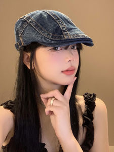 Washed Denim Beret Hat Womens Spring Summer Versatile Large Head Circumference Backward Wearing Casual Style Youth Suitable