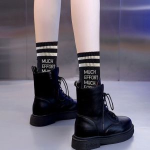 Fall and Winter New Arrival Match with Martin Boots Knee Socks Socks Pure Cotton Men and Women Couple Instagram Mesh Red Tide Outwear Socks Letter Socks