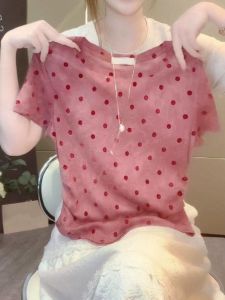 Loowmane | Fashionable Pink Dotted Round Neck Regular Fit Short Sleeve T-shirt