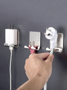 Power Plug Storage Hook Stainless Steel Adhesive Wall Mount No Drilling Required Multi-Purpose Cord Organizer Dimension 4x3cm