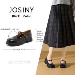 Josiny | School Style Mary Jane Shoes Black Buckle Thick Heel Pumps