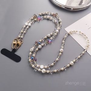 สายรัดโทรศัพท์แบบยาว กระเป๋าสะพายข้าง สร้อยคอ ลูกปัดคริสตัล ลูกปัดทรงพิเศษ สายรัดโทรศัพท์แบบสุดหรูสำหรับผู้หญิง