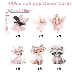 48pcs Fairies Party Lollipop Holder Cards DIY Candy Wrapping Cards for Childrens Day Gift Fairies Birthday Party Decoration