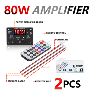 Bluetooth 5.0 MP3 Decoder Board 2*40W 80W Amplifier Audio Player 12V DIY MP3 Player Car FM Radio Module TF USB Mic Record Call