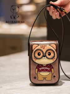 Cute Cartoon Bear Mini Wallet Womens Fashionable Shoulder Crossbody Bag Mobile Phone Bag Soft PU Leather Casual Style