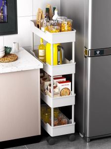 Narrow Gap Shelf Floor Standing Multi-Layer Kitchen Gap Home Bathroom Small Cart Fridge Storage Rack Plastic Material