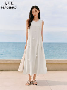 PEACEBIRD | 3D Floral White Dress Summer Sleeveless Long