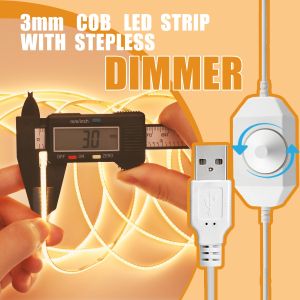 3mm Thin COB LED Strip Light with Dimmer 5V USB LED Strip Light 1m/2m/3m/5m COB LED Light for Bedroom Kitchen Living Room