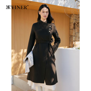 Winter Wool-Cashmere Blend Double-Face Coat Button Diagonal Placket