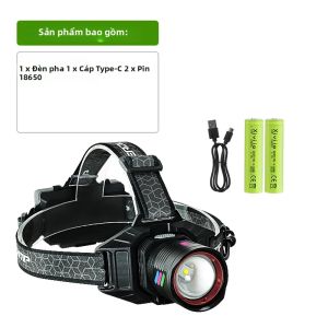Đèn Pha LED Siêu Mạnh 10000000LM Type-C Có Thể Sạc Lại 4 Chế Độ Đèn Lồng Câu Cá Công Suất Cao 18650 Đèn Pha Chống Nước