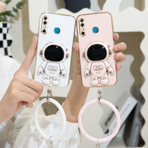 YBD Luxury Electroplated Phone Case For Samsung Galaxy A13 4G 5G A23 A33 A53 A73 5G A14 M14 5G A24 3D Stereo Holder Stand Astronaut With Ring Casing Soft TPU Back Cover