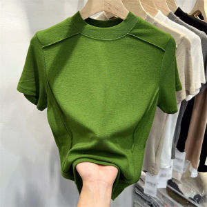 Slim Fit Half High Collar T-Shirt Knitted Short Sleeve Pure Color Top Korean Style Spring Summer New Arrival Versatile Base Shirt