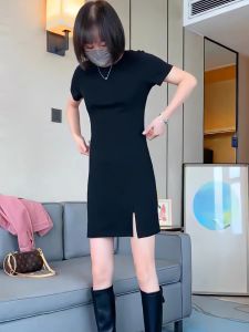 Fashionable Hong Kong Style Short Womens Spring Clothing Denim Jacket Split Bodycon Dress Versatile Set Trendy Commute Style