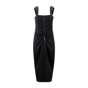 Autumn Winter Jacquard PU Patchwork Strap Dress