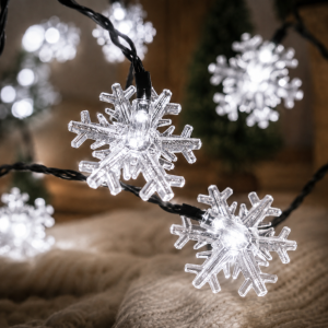 Christmas Snowflake String Lights Solar Powered 5M/7M/12M 20/50/100LED 8 Modes Auto On for Garden Patio Yard Holiday Decor