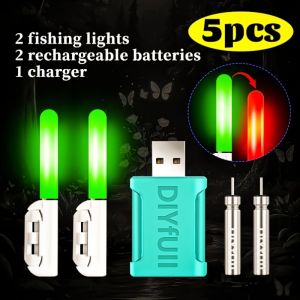 5pcs Fishing rod tip light with reusable batterysuitable for low-light environmentsturns red when a fish bitesfish rod light.