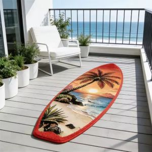 VIKAMA Cool Surf Surfboard Shape Wood Grain Plush Rug Washable Anti Slip Alfombra Bedroom Bedside Home Decor Mat