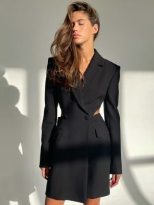 สตรีทสไตล์ สีดำ ชุดสูท เดรส ผู้หญิง แฟชั่นเปลือย เอว แสง ฤดูใบไม้ร่วง ใหม่ ดีไซน์ Sensation Small Audience ผ้าฝ้าย เดรส