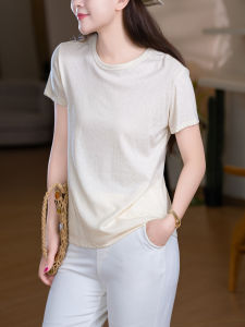 XIAOER | Breathable Snowflake Cotton Linen Multi-threaded Collar Regular Fit Round Neck Short Sleeve T-shirt