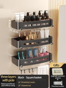 No-Drill Bathroom Shelf Shelves Shampoo Makeup Storage Holder Kitchen Organizer Wall Mounted Bathroom Accessories