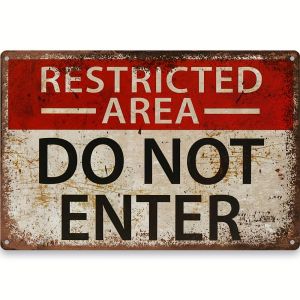 CIFbuy | Vintage Warning Metal Tin Sign Restricted Area Do Not Enter Retro Wall Plaque for Yard Garage Bar Man Cave Home Wall Decor