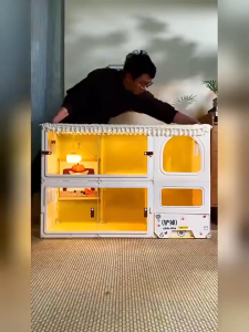 Cat Cage Space Saving Stackable With Easy Clean Tray For Cat Dog Rabbit Multi-Pet House