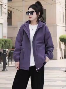 XUNYI | Áo Khoác Ngắn Tím Phong Cách Hàn Quốc Dành Cho Ngoài Trời Mùa Thu