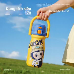 CHICU TOM | Bình Nước Giữ Nhiệt Có Ống Hút Thiết Kế Quai Xách Tiện Lợi