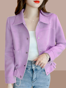 เสื้อแจ็คเก็ตสั้นสไตล์บอยส์สุดเก๋สำหรับผู้หญิง ฤดูใบไม้ร่วง 2025 เสื้อคาร์ดิแกนทรงเข้ารูป แขนยาว สีพื้น ปกติ