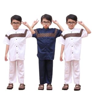 Setelan Baju Koko Anak Umur 5-10th motif Kobata lengan pendek