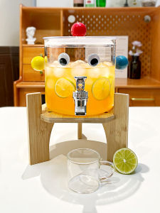 New Large Capacity Glass Cocktail Bucket Cola Beer Beverage Bucket with Tap Fruit Tea Bucket Juice Container European Style Vintage Cold Pot