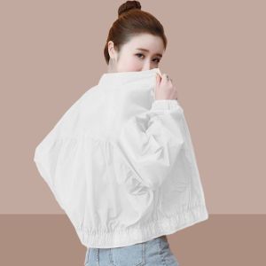 Womens Summer New Fashion Stand Collar Short Lightweight Quick Dry Breathable Cycling Thin Sun Protection Clothes Polyester Fiber