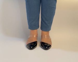 Bigsize 41 42 - Sepatu Mules Hitam Glossy Formal Pesta Hak Kaca Tinggi 5cm