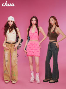 เสื้อกั๊กถักคอวีปักลายตัวอักษร CHUU สำหรับผู้หญิง ฤดูใบไม้ร่วง 2025 เสื้อคลุมกันหนาวทรงสลิมฟิต ผ้าขนแกะ แขนยาว ปกตั้ง