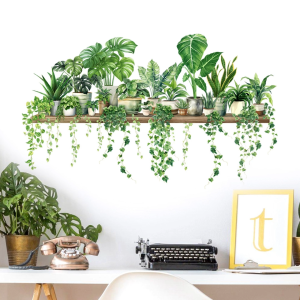 Decal Dán Tường Kệ Cây Xanh Nhiệt Đới Có Keo Sẵn 88x54cm - Trang Trí Không Gian Phòng Khách