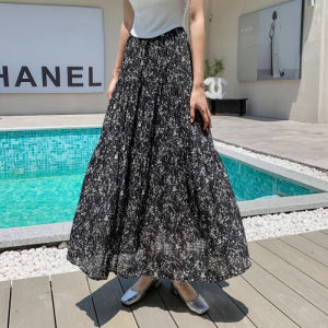 French Chiffon Flowered High Waist Midi Skirt for Women with Ruched Tor tori Yaket Middletown Dress Style A-Line