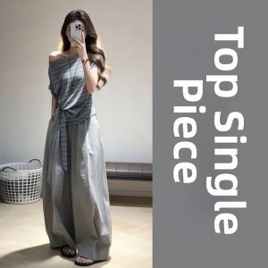 NIUVIES | Trendy Stripe Off-shoulder Top and Wide-leg Pants Suit Set