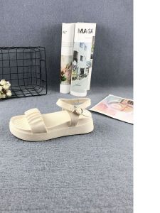 รองเท้าแตะส้นหนาแบบสวมส้นเตี้ยสำหรับผู้หญิงในช่วงฤดูร้อน สไตล์เกาหลี พื้นรองเท้าหนังนิ่ม หัวรองเท้าเปิด สายรัดข้างเดียว สวมใส่สบาย รองเท้าแตะชายหาด