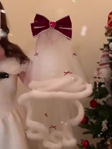 【luckbears】ผ้าคลุมหน้าคริสต์มาสพร้อมโบว์น่ารัก เหมาะสำหรับงานปาร์ตี้และถ่ายรูป ผ้าเนื้อนุ่ม ของขวัญคริสต์มาสน่ารัก!