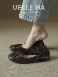 MASHUJIA | French Flat Shoes Lightweight Soft Comfortable Bow Decoration Ballet Flats
