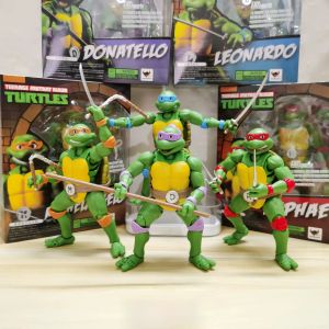 Bandai | 6 In Anime Shf Tmnt Action Figures Leonardo Donatello Michelangelo Raphael Collectible Desktop Decoration Toy Kids Birthday Gift