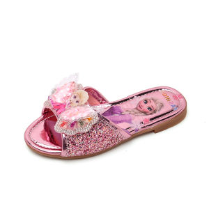 Princess Themed Indoor Slippers for Girls Crystal Decorated Soft Bottom Summer Fashion Childrens Sandals Home Wear