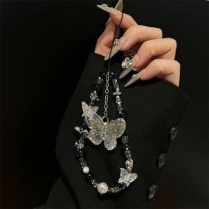 Internet Hot Luxury Fancy Colorful Butterfly Crystal Chain Handle Chain Wrist Short Lanyard Strap Clip Phone Case Keychain Handbag Pendant Chain Short CCD Camera Chain Accessible Luxury Ins Women