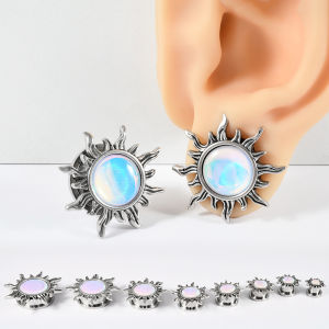 Stainless Steel White Flash Sun Ear Plugs Screw Sunshine Ear Tunnels Gauges Earring Expander Plugs Piercing Jewelry