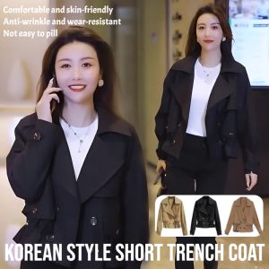Korean Style Short Fashion Trench Coat Spring New Loose Windbreaker Jacket Female Spring Autumn Outerwear Tops 40-90kg