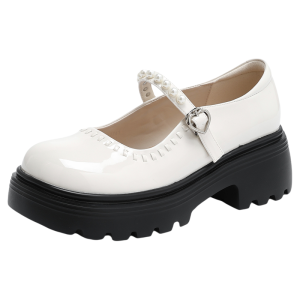 Josiny | White Pearl and Mary Jane Style Thick Sole Shoe