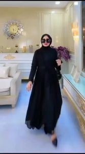 GAMIS ABAYA TURKEY HITAM FALISHA BORDIRAN BUNGA SIMPEL MODE TERBARU