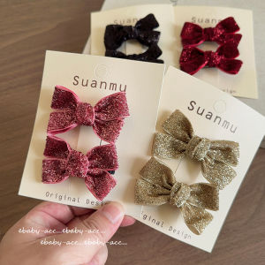 Shiny Thread Hair Accessories for Girls' New Year: Princess Red Sparkling Butterfly Knot Hair Clip & Headband