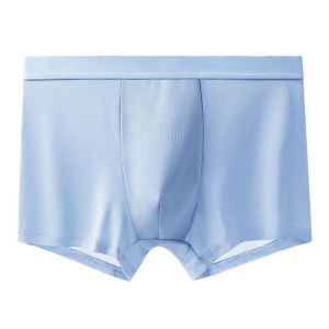 Mens Ice Silk Thin Boxer Shorts Breathable Antibacterial Summer Briefs mid Waist Flat Angle Underwear Pure Cotton Crotch