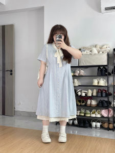 Large Size LT STUDIO Lace-Up Butterfly Knot Dress for Women Casual Summer Dress with Slimming Effect Polyester Cotton Blend